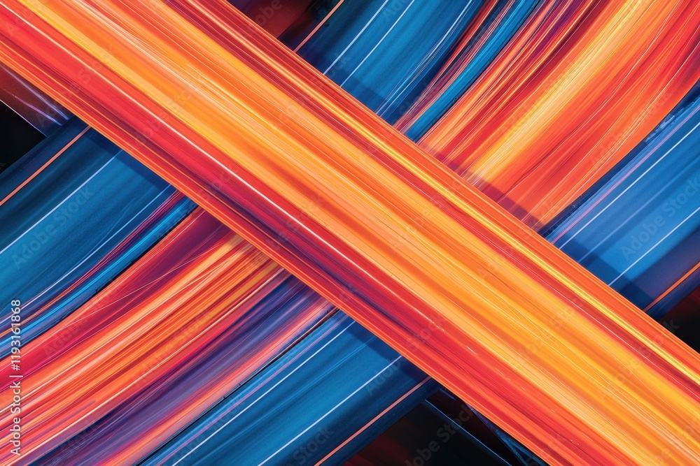 Poster a vibrant abstract image featuring dynamic lines in orange and blue hues, creating an energetic and 