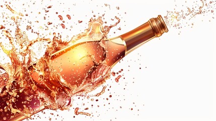 Elegant Sparkling Wine Splash on White Background