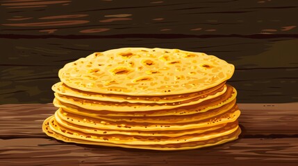 Corn Tortillas Stack on Wooden Table: Authentic Mexican Cuisine, Traditional Food Photography
