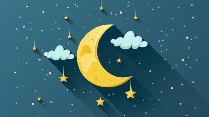 Moon Cartoon Vector Weather Flat Icon With Long Shadow Usage Illustration