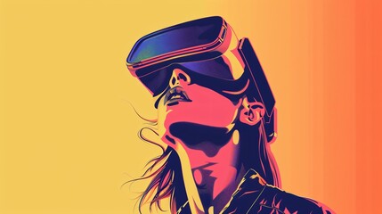 Professional Woman Wearing Virtual Reality Headset Vector Illustration