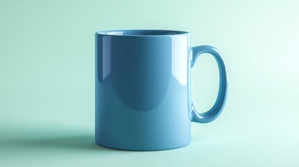 Fototapeta premium Empty blue ceramic coffee mug mockup isolated on solid pastel mint background
