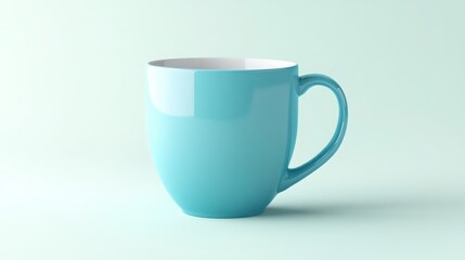 Obraz premium Empty blue ceramic coffee mug mockup isolated on solid pastel mint background