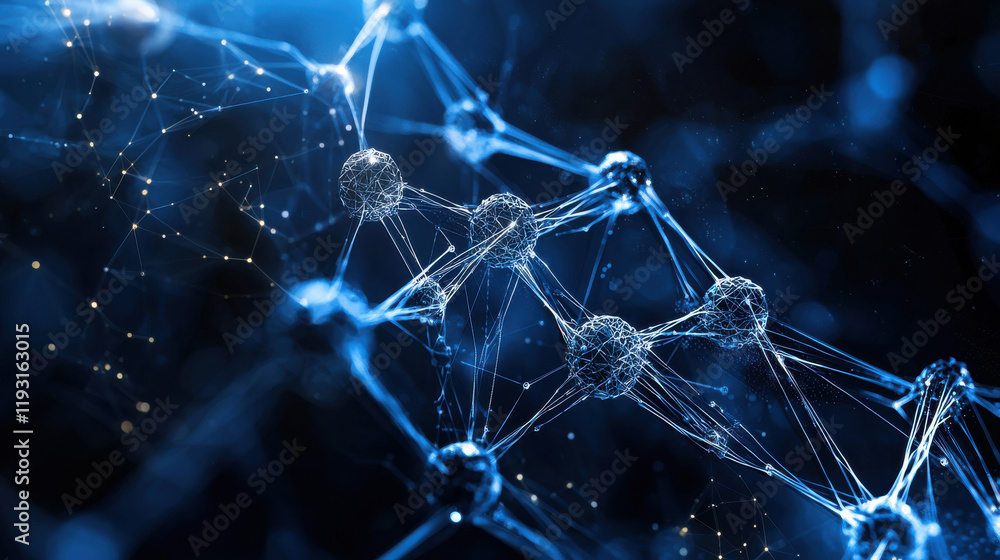 Fototapete close up view of digital network, showcasing interconnected nodes and lines, representing advanced technology and data processing. image conveys sense of innovation and complexity
