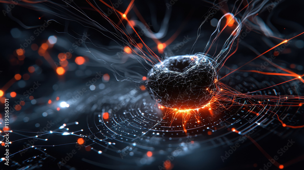 Poster close up view of AI algorithm in action, showcasing intricate data processing with glowing connections and dynamic energy patterns. image captures essence of technology and innovation