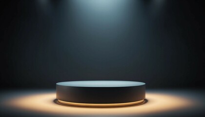 Small circular podium softly glowing on wide moody gradient