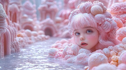 A fantasy landscape made entirely of sweets, imaginative and whimsical, fun and playful, vibrant colors, detailed and colorful