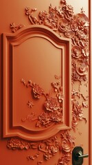 Obraz premium Elegant Minimalist Door Design Featuring Intricate Floral Patterns in Rich Orange - Perfect for Celebrations and Festive Occasions, Ideal for Chinese New Year Festivity Themes