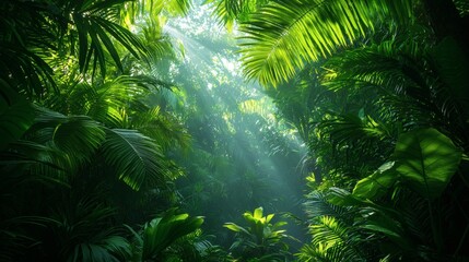 Naklejka premium Thick jungle vines hanging down from towering tropical trees Tropical Stock Photo with side copy space