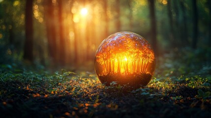 A globe with trees growing on it, symbolizing the importance of protecting nature worldwide, symbolic, bright setting, focused