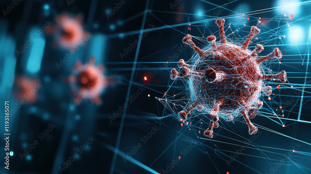 Leinwandbilder digital representation of virus spreading through network, showcasing intricate details and connections. image evokes sense of urgency and highlights impact of viruses in technology