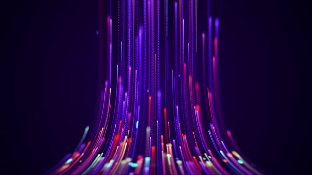 Digital stream neon lines upward motion loop. Abstract trendy design seamless 4K video background.
