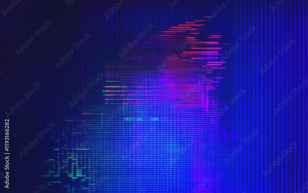 Poster abstract digital art featuring vibrant colors and pixelated patterns, creating a visually striking b