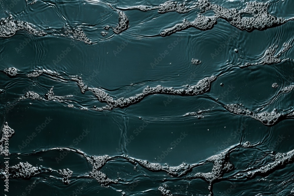 Poster dark water surface with swirling bubbles creating an intriguing and textured pattern, perfect for ab