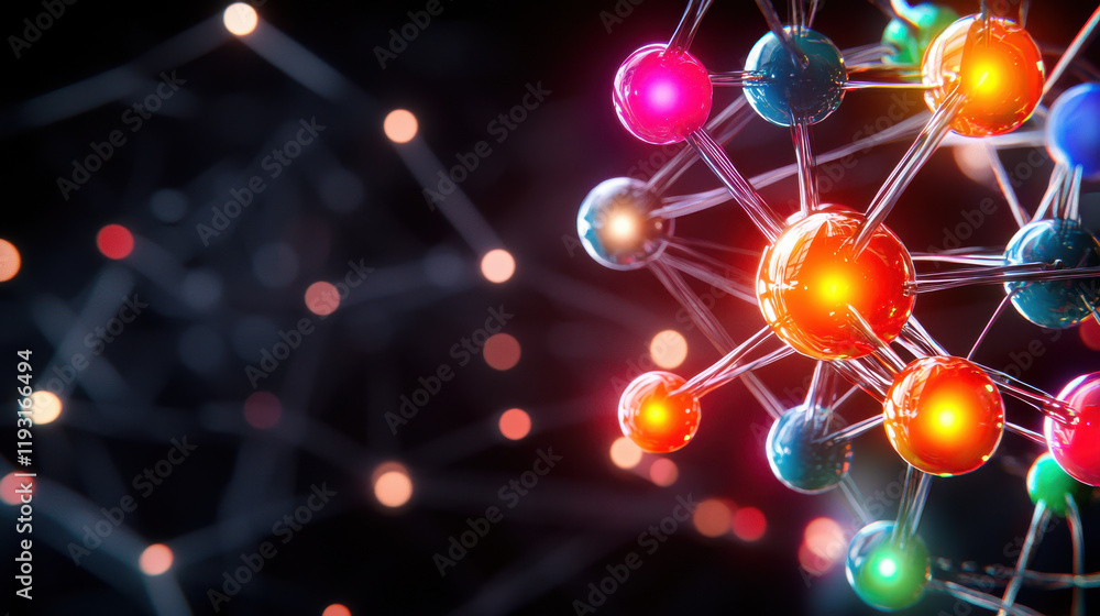 Aufkleber vibrant molecular structure with colorful atoms and connections, representing scientific concepts in