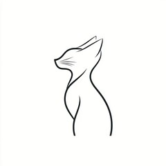 Elegant cat line art, profile view, white background, pet illustration