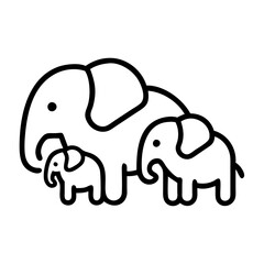 elephant family icon, elephant family line art - simple line art of elephant family, perfect for elephant family logos and icons and themed design