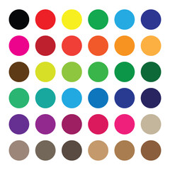 Clip art of 36 solid colors circle, for making stickers, scrapbooking, patterns and icon on a white background.