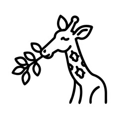 giraffe eating leaves icon, giraffe eating leaves line art - simple line art of giraffe eating leaves, perfect for giraffe eating leaves logos and icons and themed design