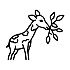 giraffe eating leaves icon, giraffe eating leaves line art - simple line art of giraffe eating leaves, perfect for giraffe eating leaves logos and icons and themed design