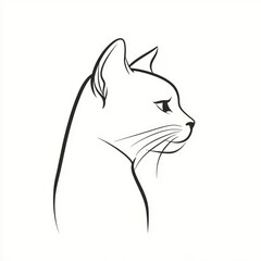 Elegant cat profile, white background, simple line art, pet illustration, for design