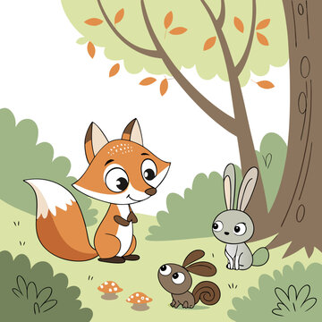 sqirrel fox and tree