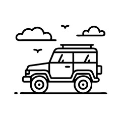 Obraz premium safari jeep crossing savanna icon, safari jeep crossing savanna line art - simple line art of safari jeep crossing savanna, perfect for safari jeep crossing savanna logos and icons and themed design