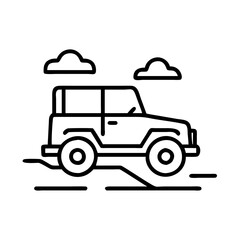 safari jeep on dirt road icon, safari jeep on dirt road line art - simple line art of safari jeep on dirt road, perfect for safari jeep on dirt road logos and icons and themed design