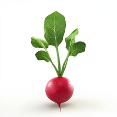 Quirky 3D Cartoon Render of a Colorful Radish with Green Leaves