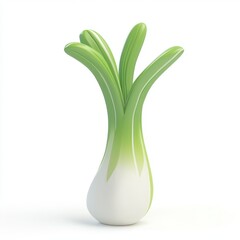 Polished 3D Render of Cartoon Style Leek Icon with Light Effects