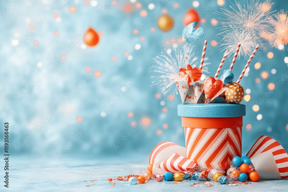 Poster a vector image of fireworks with bold, geometric shapes and bright gradients, suitable for modern ev