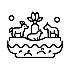 watering hole with animals icon, watering hole with animals line art - simple line art of watering hole with animals, perfect for watering hole with animals logos and icons and themed design
