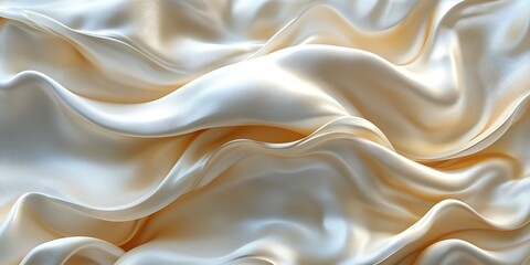 Fototapeta premium Creamy silk fabric drapes; soft folds; elegant texture; design background