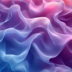 Fototapeta premium Soft, flowing fabric with pastel gradients in shades of pink, purple, and blue creates dreamy, ethereal atmosphere. gentle curves and waves evoke sense of tranquility and elegance