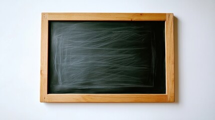 Blank chalkboard with wooden frame, perfect for educational or creative purposes, ready for writing or drawing.