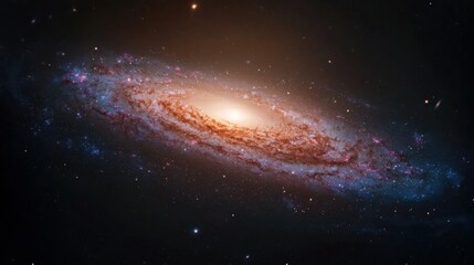 Fototapeta premium A stunning view of a spiral galaxy, showcasing bright core and swirling arms of stars and gas against a dark cosmic backdrop.