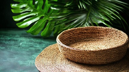 Innovative design concepts using recycled tropical plant materials Sustainable tropical materials Stock Photo with side copy space