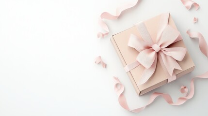 Elegant Pink Gift Box with Ribbon on Soft White Background