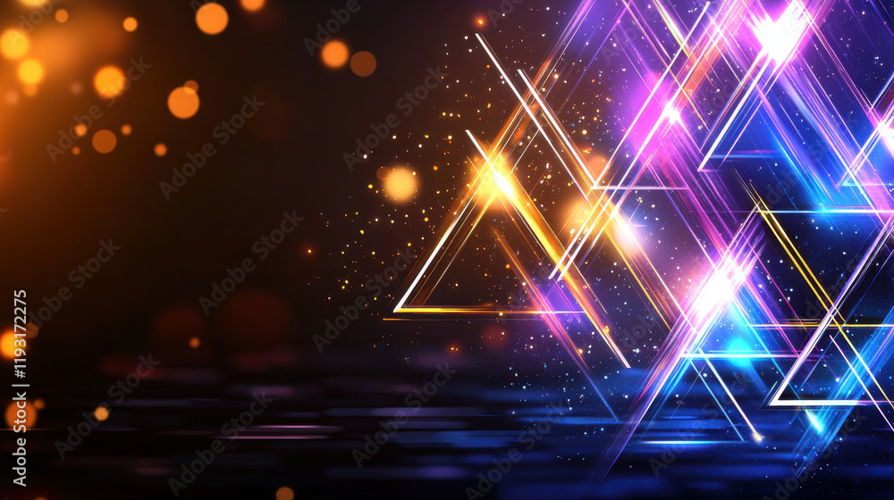 Poster Vibrant abstract design featuring colorful geometric shapes and glowing lights, creating dynamic and energetic atmosphere. Perfect for modern backgrounds and digital art