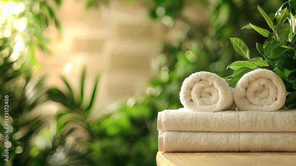 Poster a serene spa setup featuring essential oils and herbs for holistic health approaches stock photo wit