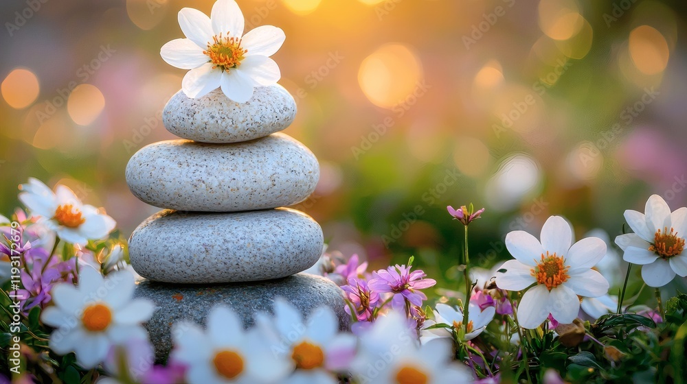 Poster holistic health approaches visualized through a peaceful nature retreat setting stock photo with sid