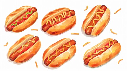 Delicious Fresh Buns for Hot Dogs on White Background Top View