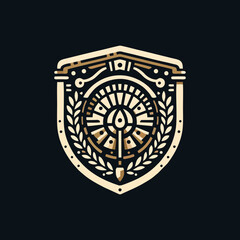 Obraz premium Vintage Classic Floral Shield Roman and Greek Line Drawing Style Logo Design, T-shirt and Streetwear