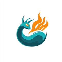 Teal fire deer logo design, abstract art, white background, brand identity