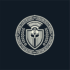 Vintage Classic Floral Shield Roman and Greek Line Drawing Style Logo Design, T-shirt and Streetwear