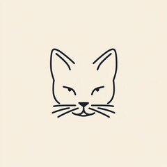 Minimalist cat face illustration, simple design, beige background, pet graphic, website icon