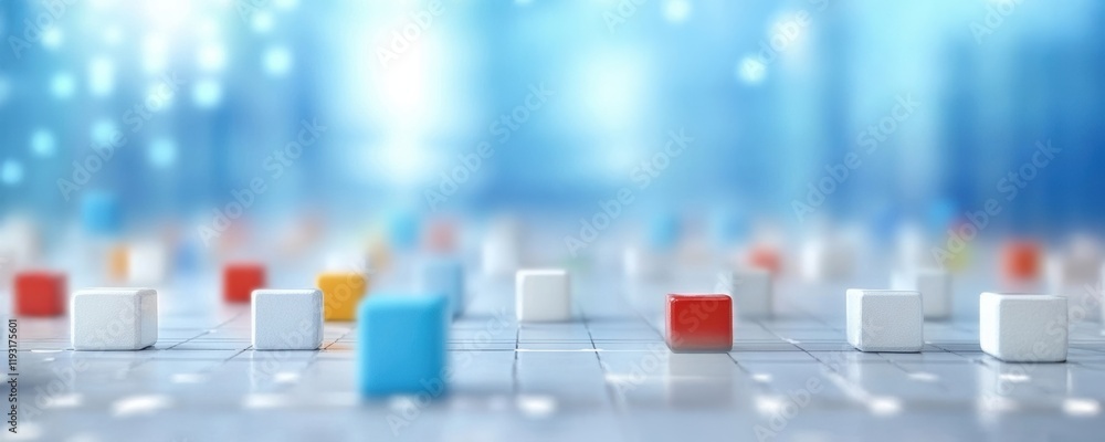 Poster abstract colorful cubes on a blurred background, symbolizing creativity and innovation in technology