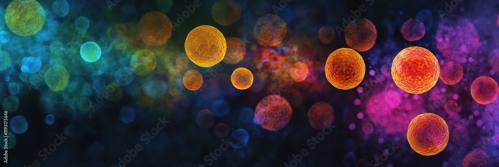 Poster magnified view of viruses displayed in vibrant colors showcasing microscopic details and scientific 