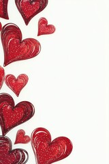A vibrant array of red hearts cascading on a white background, perfect for expressing love and affection.