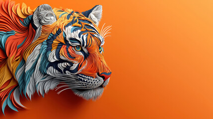 Obraz premium Vibrant 3D tiger design with intricate patterns and colors, symbolizing strength and beauty. This artistic representation captures essence of majestic animal